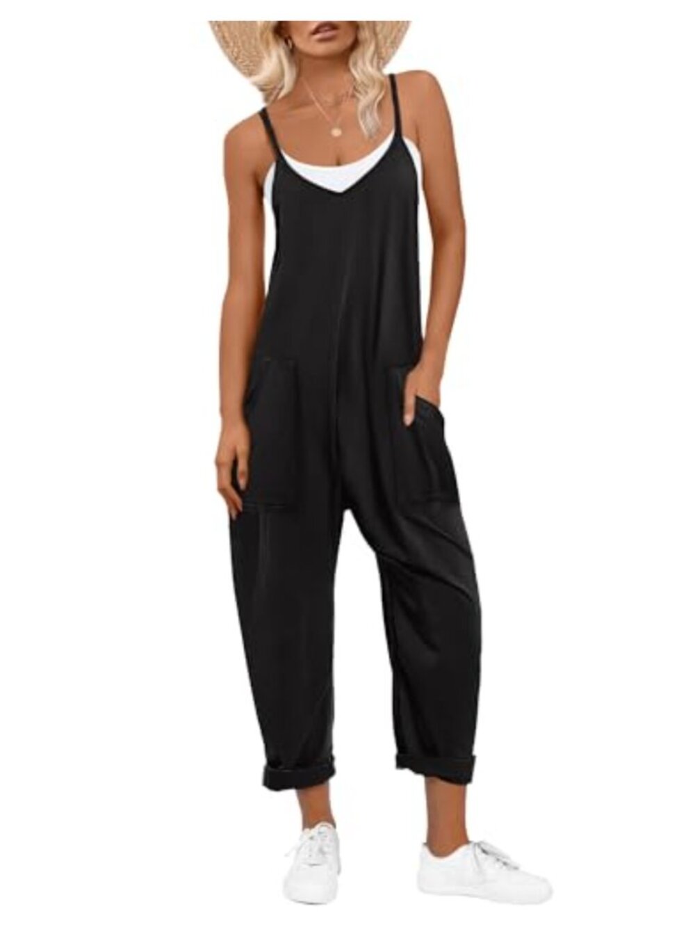 Sleeveless Loose Fit Overalls Jumpsuit with Pockets Casual Summer
